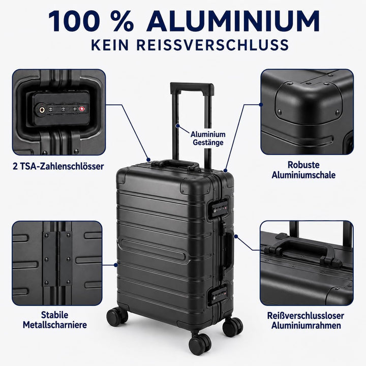 Travelhouse Oslo Alu Reisekoffer Schwarz M-65cm &amp; L-75cm Hartschalenkoffer Reise Trolley Koffer Set