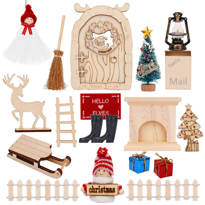 Wichteltür Set, 19PCS Wichtel Zubehör, Wichteltür Komplettset, mit Feentür, Briefkästen, Stiefel, Le