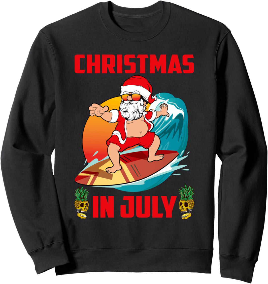 Christmas In July Kids Hawaiian Shirt Santa Surfing Boys Men Sweatshirt