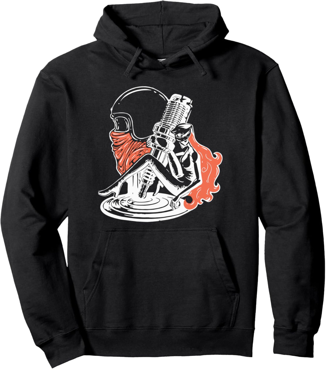 Rothaarige Bikerin und Motorradfahrer Pullover Hoodie