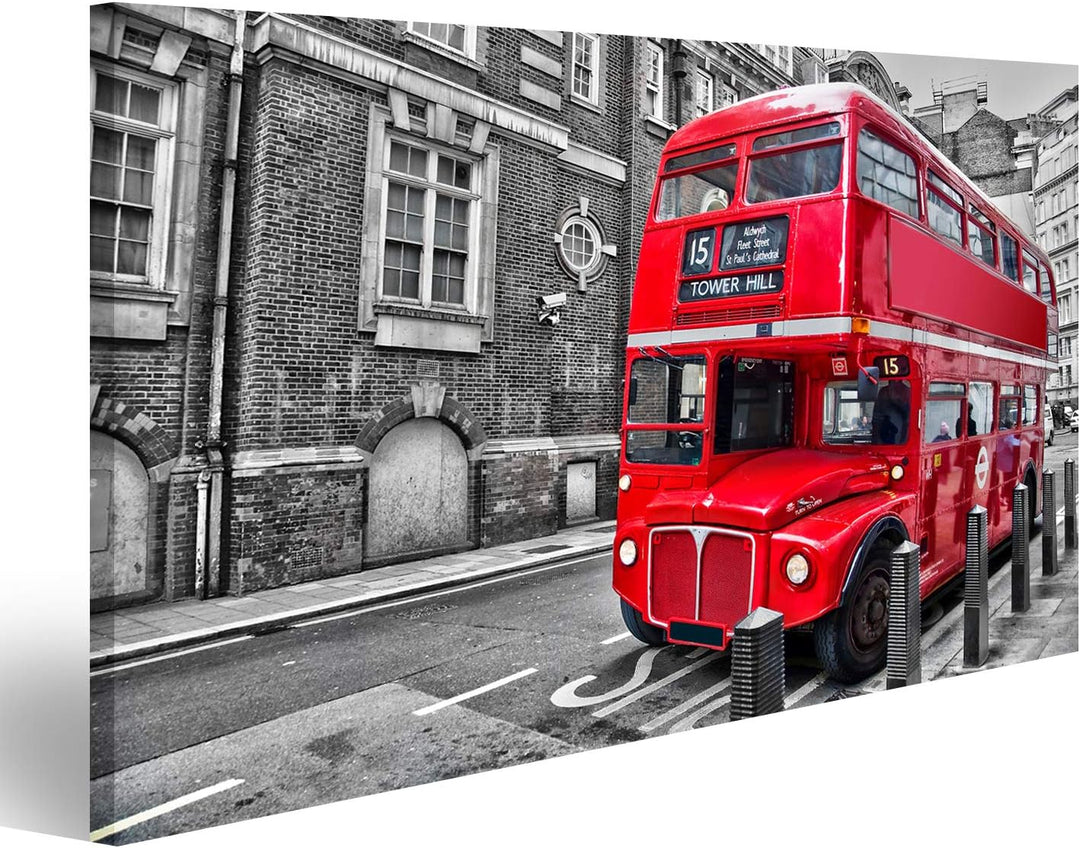 Bild auf Leinwand Roter Doppeldecker Bus in London Wandbild Poster Kunstdruck Bilder, 100L x 57B cm