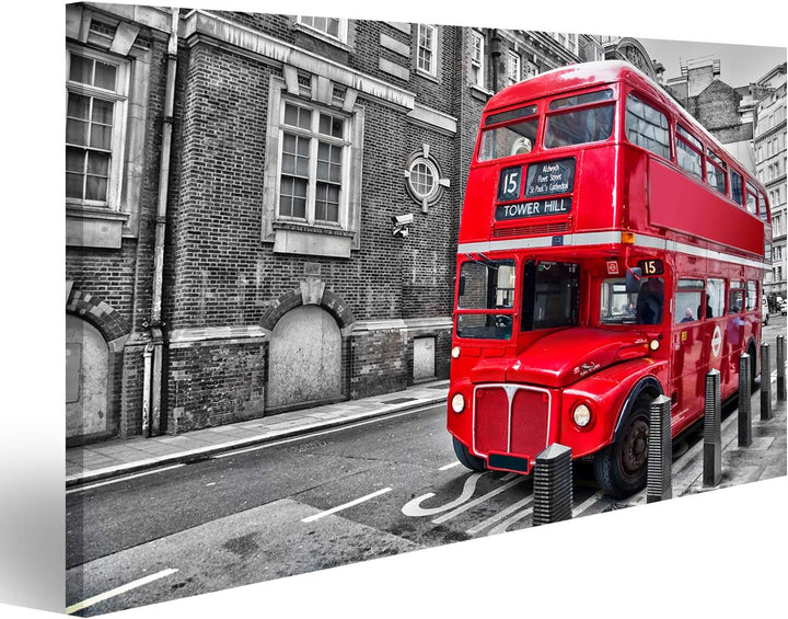 Bild auf Leinwand Roter Doppeldecker Bus in London Wandbild Poster Kunstdruck Bilder, 100L x 57B cm