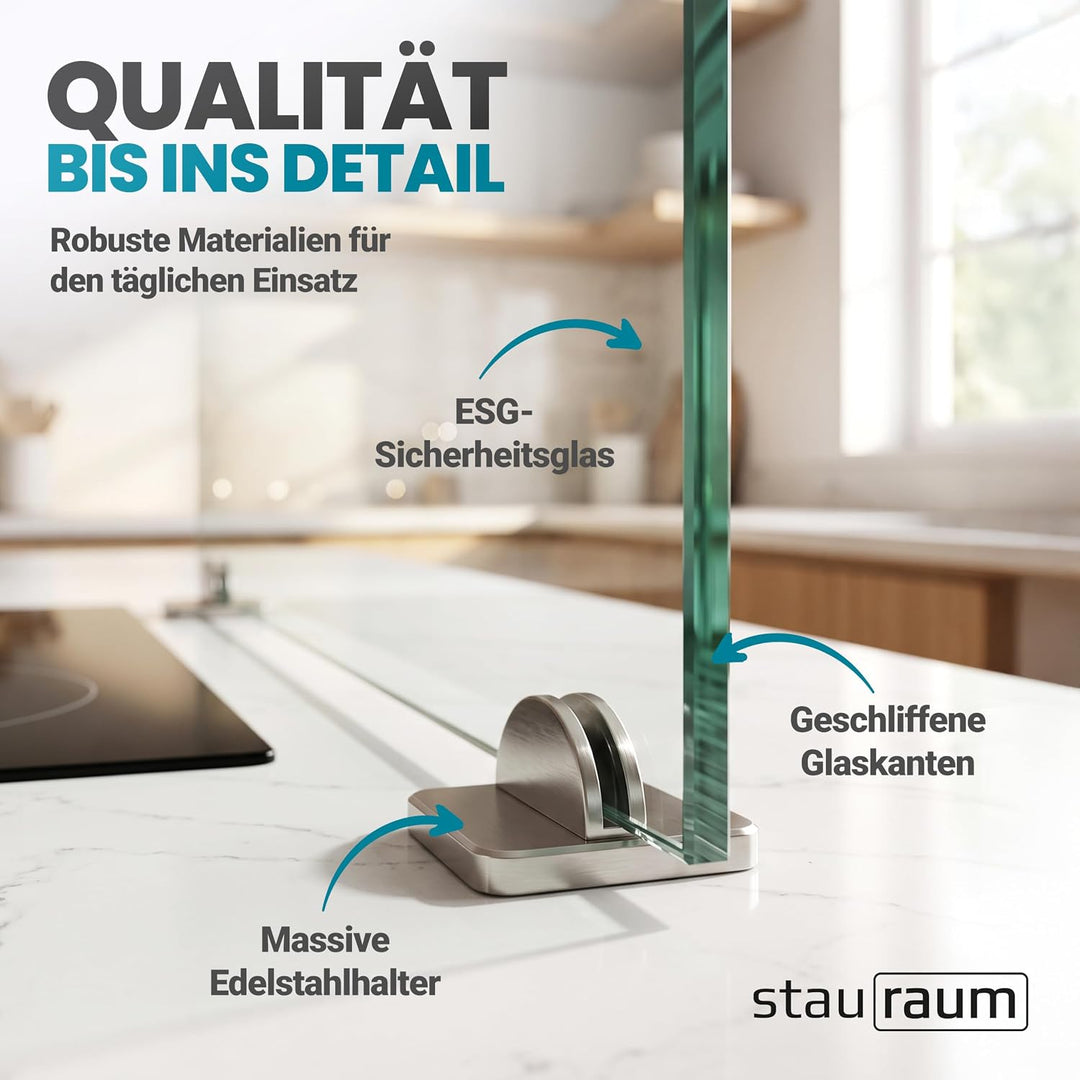 stauraum Spritzschutz Halterung ohne Bohren Herd Kochinsel mit Glasplatte 80cm Breite
