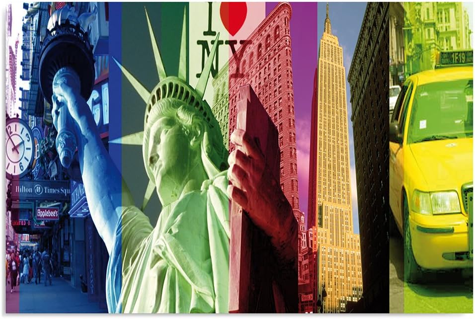 Feeby, Leinwandbild, Bilder, Wand Bild, Wandbilder, Kunstdruck 60x80cm, New York City, Freiheitsstat