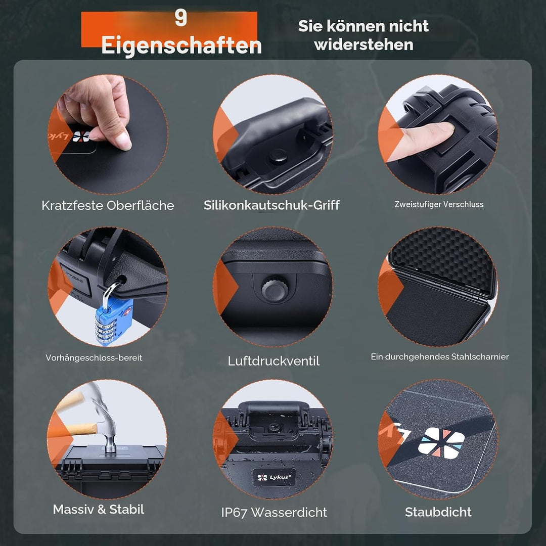 Lykus HC-3010 Wasserdicht Koffer mit Schaumstoff, Innengrösse 27,3x16,9x10cm Schwarz HC-3010: 27,3x1