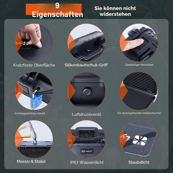 Lykus HC-3010 Wasserdicht Koffer mit Schaumstoff, Innengrösse 27,3x16,9x10cm Schwarz HC-3010: 27,3x1