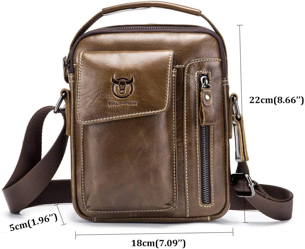 Herren Sling Bag Tasche Leder, BULLCAPTAIN echtes Leder Schultertasche Hochformat Umhängetasche Brus