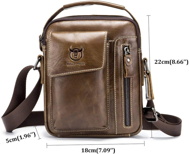 Herren Sling Bag Tasche Leder, BULLCAPTAIN echtes Leder Schultertasche Hochformat Umhängetasche Brus