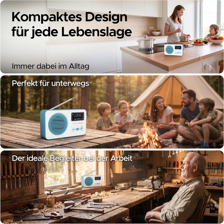 DAB Radio mit Akku 5000 mAh austauschbar &amp; BT 5.3 (Baby-Blau) | DAB+/UKW-Radio, Akku austauschbar +