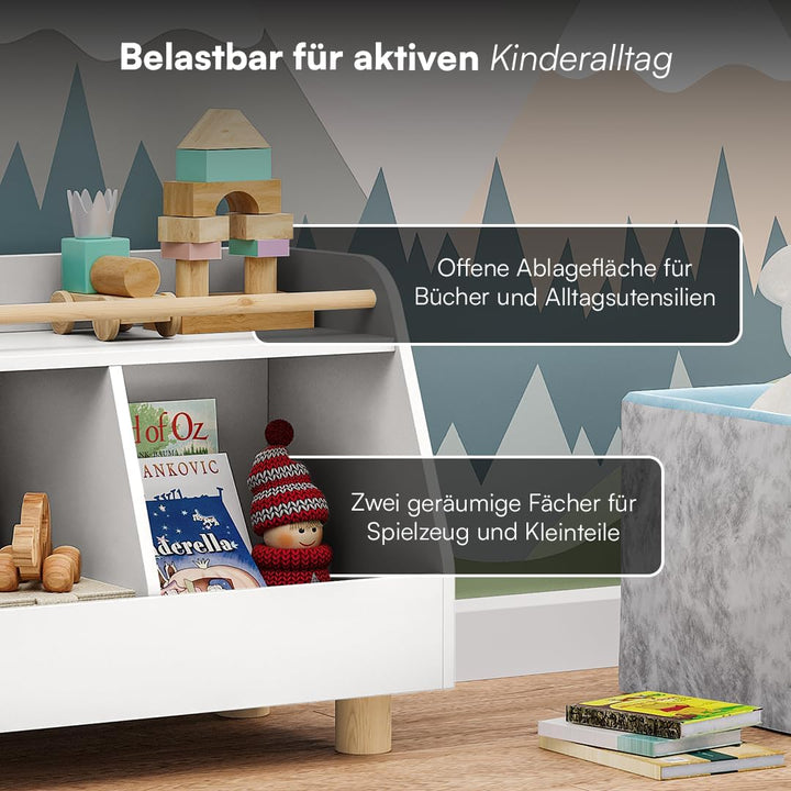 Bellabino Belly Bücherregal Kinder – Kinderregal mit 2 Fächern – Montessori Spielzeugregal mit Ablag