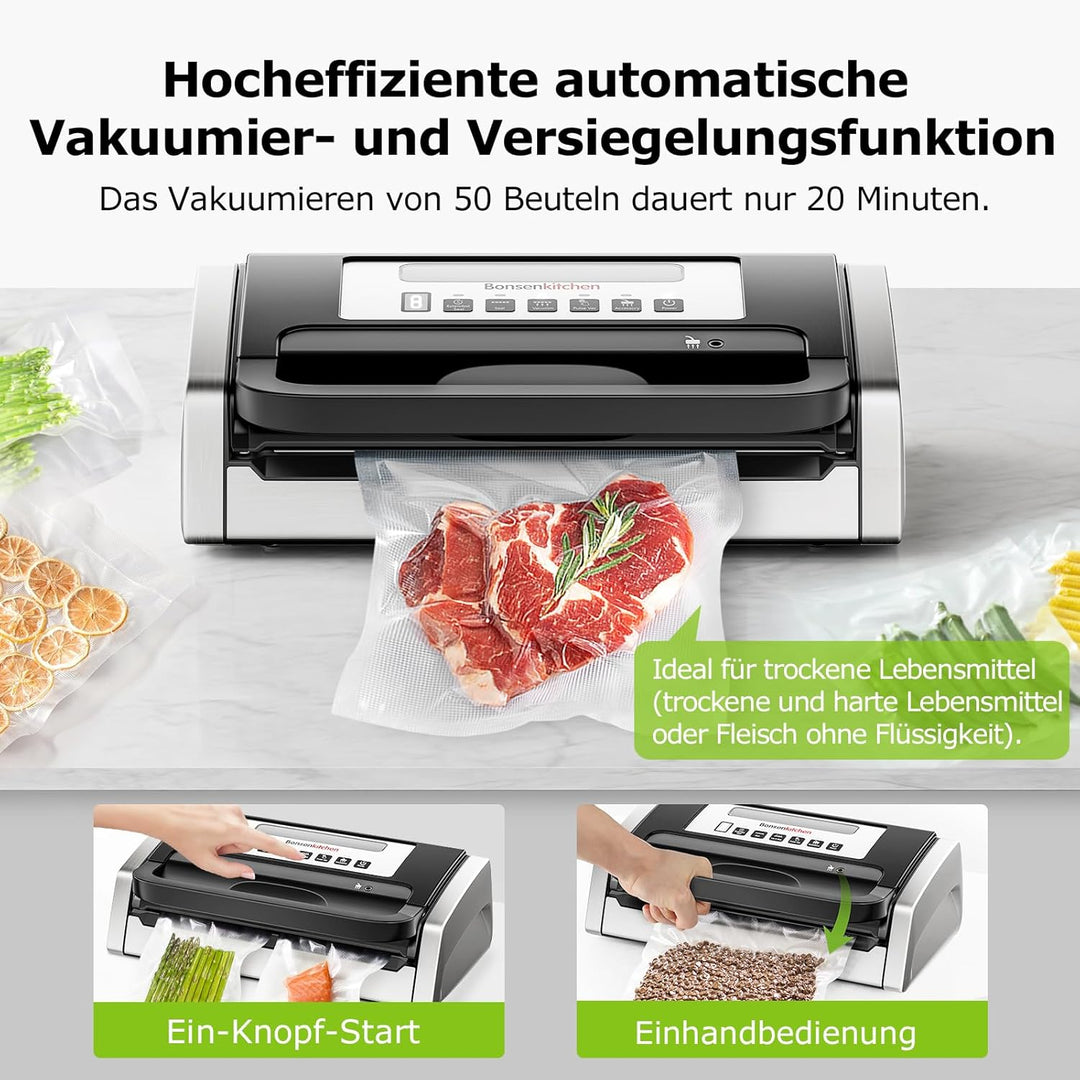 Bonsenkitchen Vakuumiergerät, Vakuumierer, Design mit Griffverriegelung, leistungsstarker geräuschar