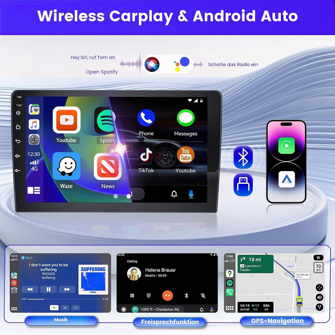Radio für FIAT 500 2007-2015 Android 15 2+64G mit Wireless CarPlay Android Auto, 9 Zoll Bildschirm m