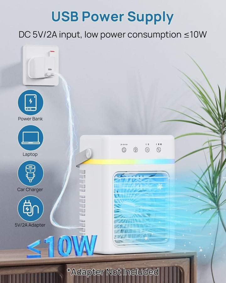 Klimaanlage Mobil mit 900ML Wasserkühlung, Mobiles Klimagerät Mini Luftkühler USB betrieben, 3 Gesch