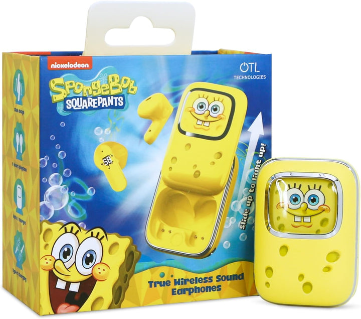 OTL Technologies Kabellose Kopfhörer Spongebob Schwammkopf mit verschiebbarer Ladebox und LED-Sponge
