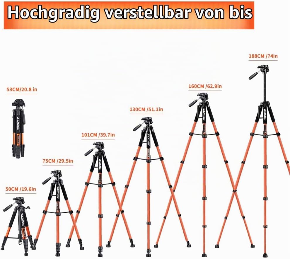 ZOMEi 188cm Stativ Heavy Duty Tall Tripod Stand, Professional Travel Video Tripod Kompatibel mit DSL