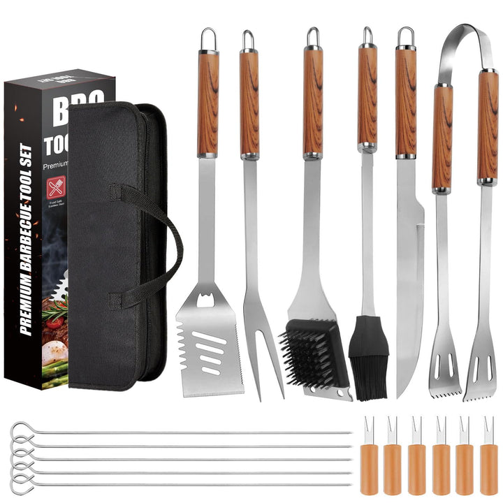 Grillbesteck Set, 17-teilig Edelstahl Grill Zubehör mit Tragetasche, Umfassendes Grillbesteck für da