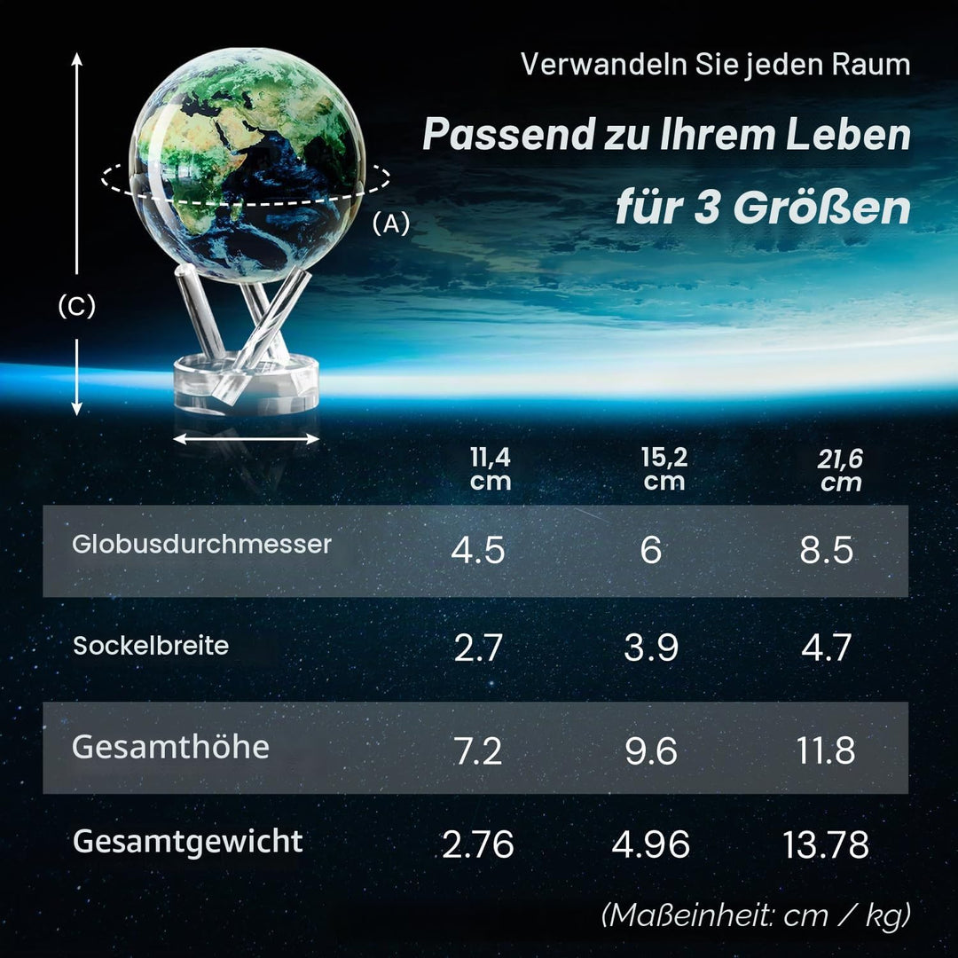 MOVA Globus Weltraumserie Erde mit Wolken 6" mit Sockel, solarbetriebener rotierender Globus, einzig