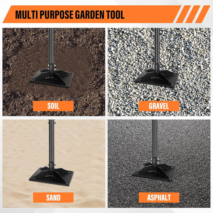 Garden Steel Tamper with 45 Inch Handle Hand Ground Tamper Tool, Durable Plate Soil Compactor, Garde