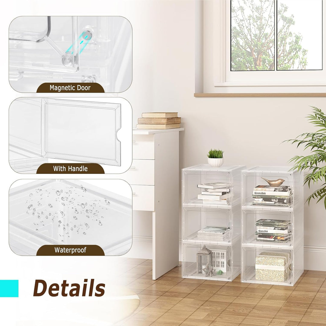 WOLTU Schuhboxen, 3er Set stapelbare Schuhbox, Schuhkarton Schuhkasten, mit magnetischer Tür, transp