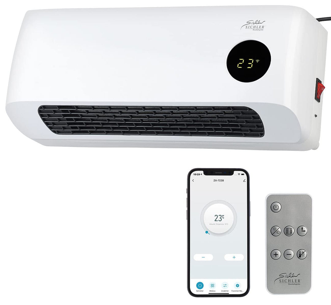 Sichler Haushaltsgeräte Keramik Heizlüfter: WLAN-Keramik-Wandheizlüfter, LED-Display, Fernbedienung,