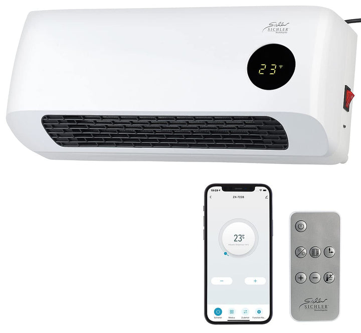 Sichler Haushaltsgeräte Keramik Heizlüfter: WLAN-Keramik-Wandheizlüfter, LED-Display, Fernbedienung,