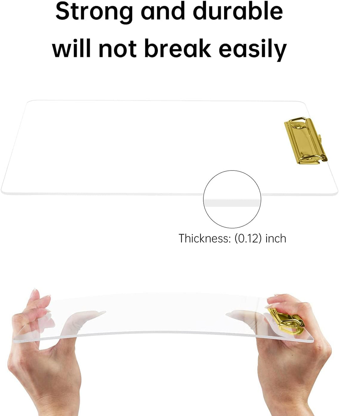 MSDADA Schreibmappe mit Golden Metalklemme, Acryl Transparent Klemmbrett Grösse A4 hoch Klemmbrettma