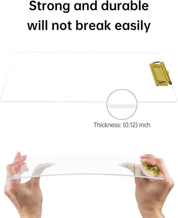 MSDADA Schreibmappe mit Golden Metalklemme, Acryl Transparent Klemmbrett Grösse A4 hoch Klemmbrettma