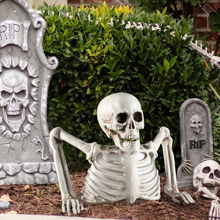 FUFRE Halloween Deko Skelett Mit LED, 23×20X11cm Halloween Skelett Mit Farbenfrohe Licht, Horror Dek