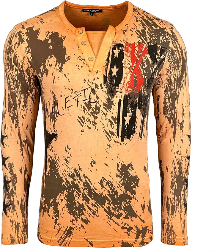 Baxboy Herren Longsleeve T-Shirt Moderner Männer Langarmshirt Langarm Sweatshirt 702 S Orange, S Ora