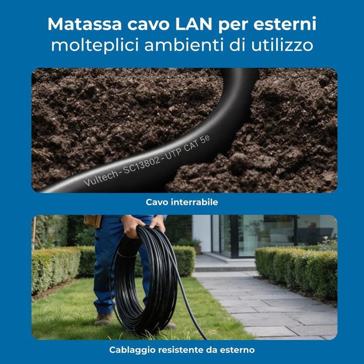 VulTech SC13802-100 Spule Lan Cat 5e UTP 100 Meter 24AWG für den Aussenbereich Doppelmantel PE+LSZH