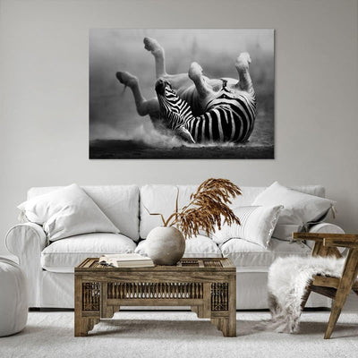 Bilder auf Leinwand 100x70cm Leinwandbild Zebra Streifen Tier wild Gross Wanddeko Bild Schlafzimmer