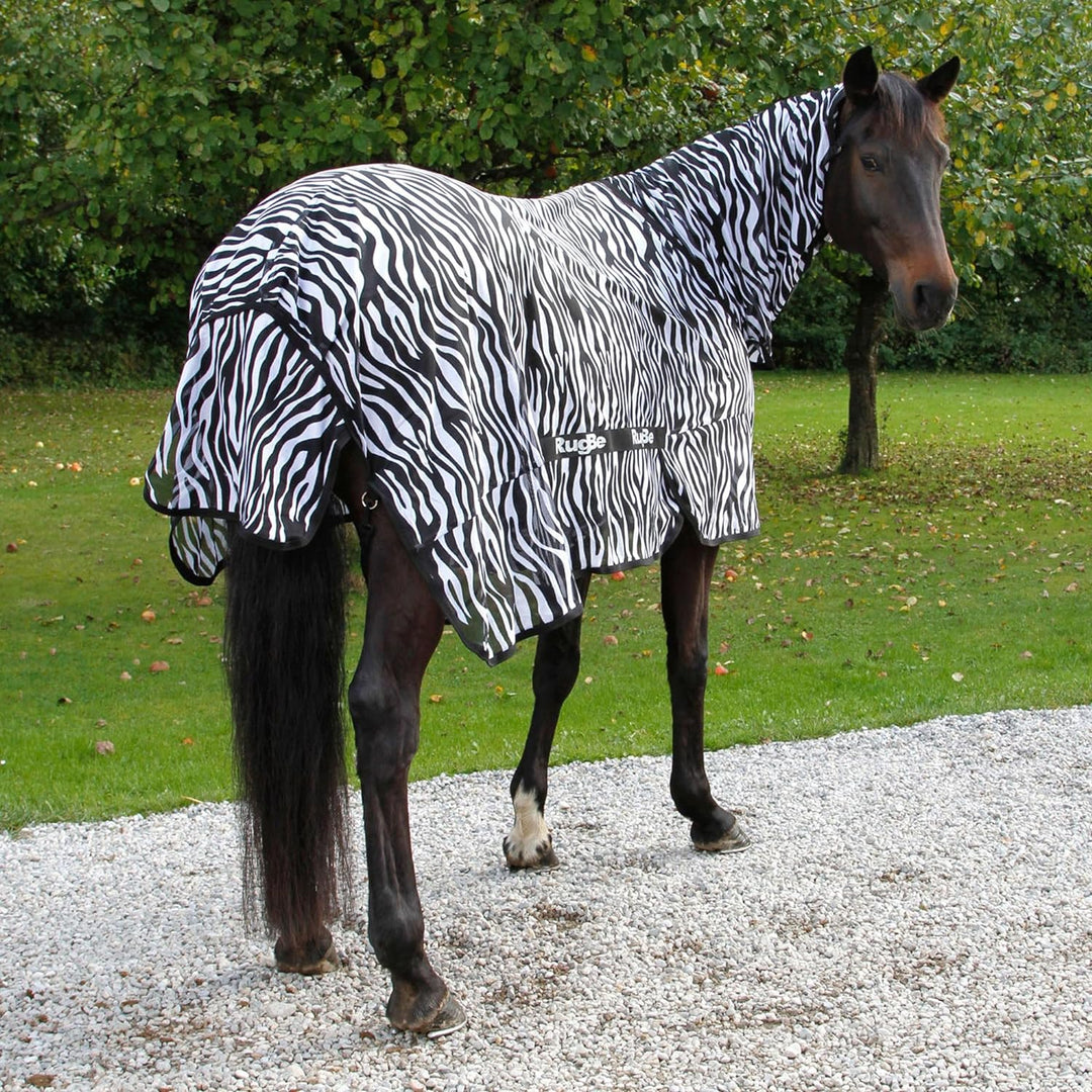 KERBL RugBe Zebra Fliegendecke Ekzemerdecke Pferdedecke mit Halsteil 145cm, 145