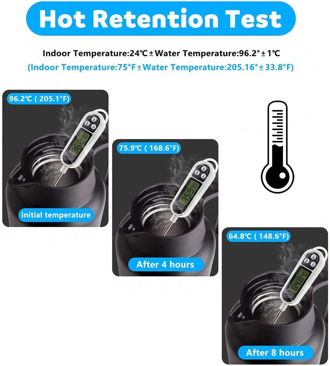 Luvan Thermoskanne, 2 l, Thermokaraffe aus Edelstahl, Warmhaltefunktion, kalt, 24 Stunden (schwarz),