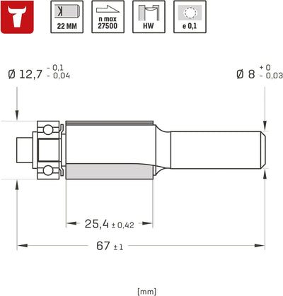 STIER Bündigfräser D12,7 x L25 x S8 mm HM (HW)