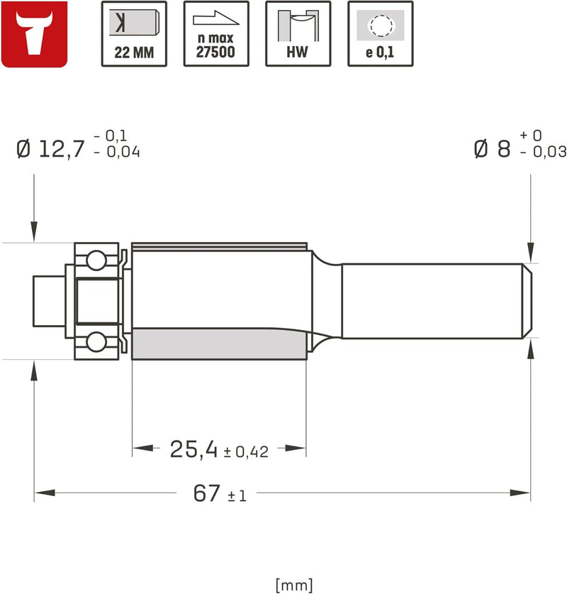 STIER Bündigfräser D12,7 x L25 x S8 mm HM (HW)