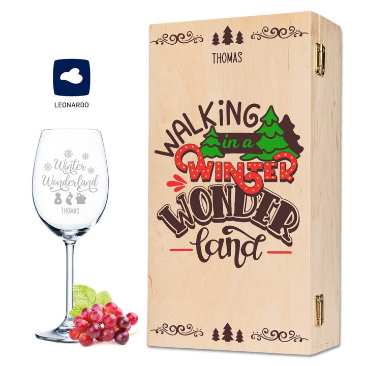 Leonardo Weinglas mit Gravur - Winter Wonderland Design - Personalisiert mit Name inkl. bedruckter H
