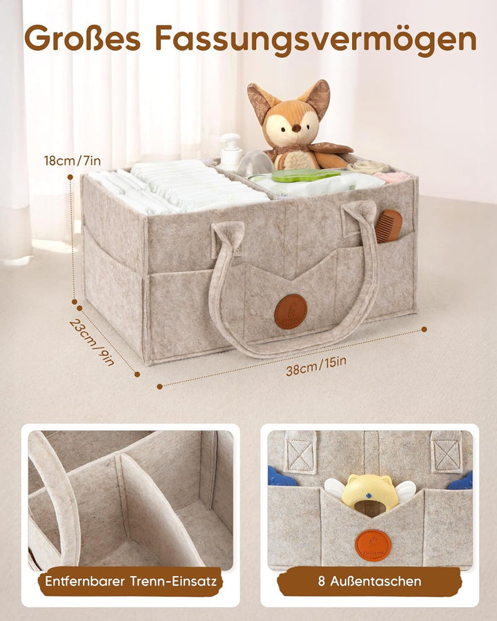 Maliton Wickeltisch Organizer，Baby Windel Caddy Newborn Essentials ，Robuster Tragbarer Filztasche, B
