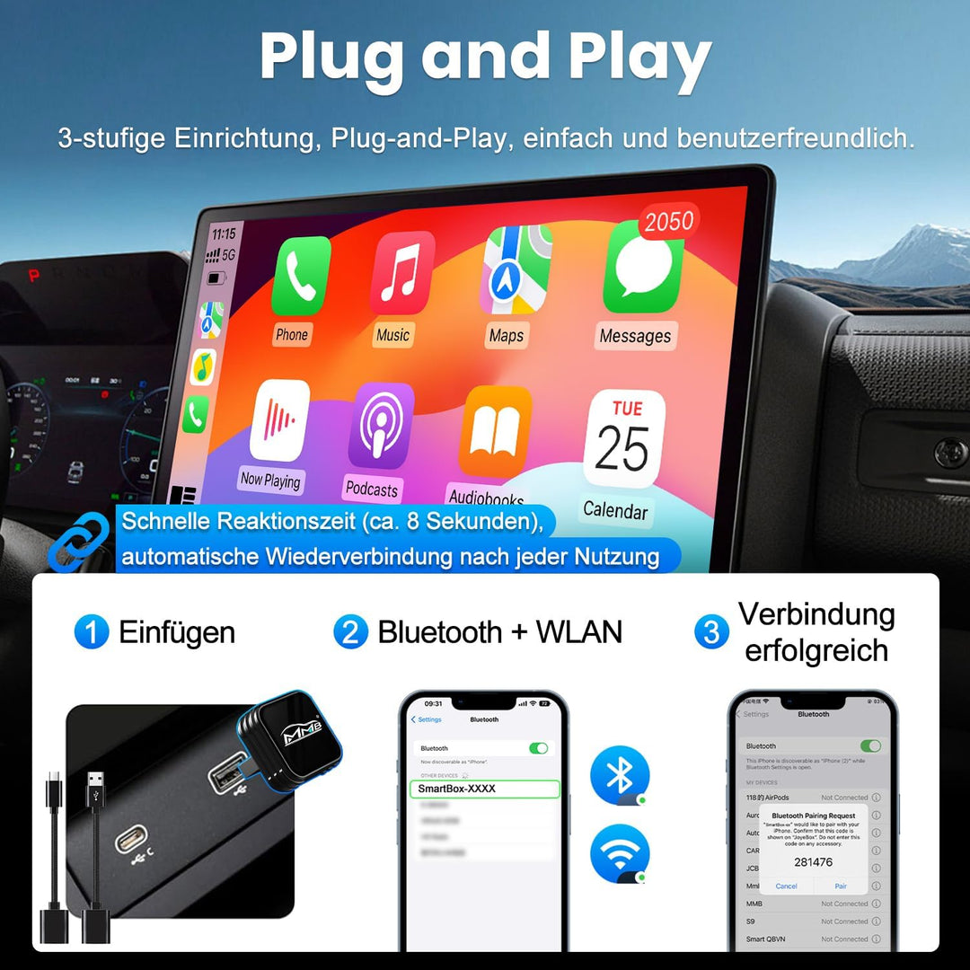 MMB CP-Ultra 2026 kabelloser CarPlay Adapter, 2-in-1 für iPhone & Android Auto, Wi-Fi 6+Bluetooth 5.