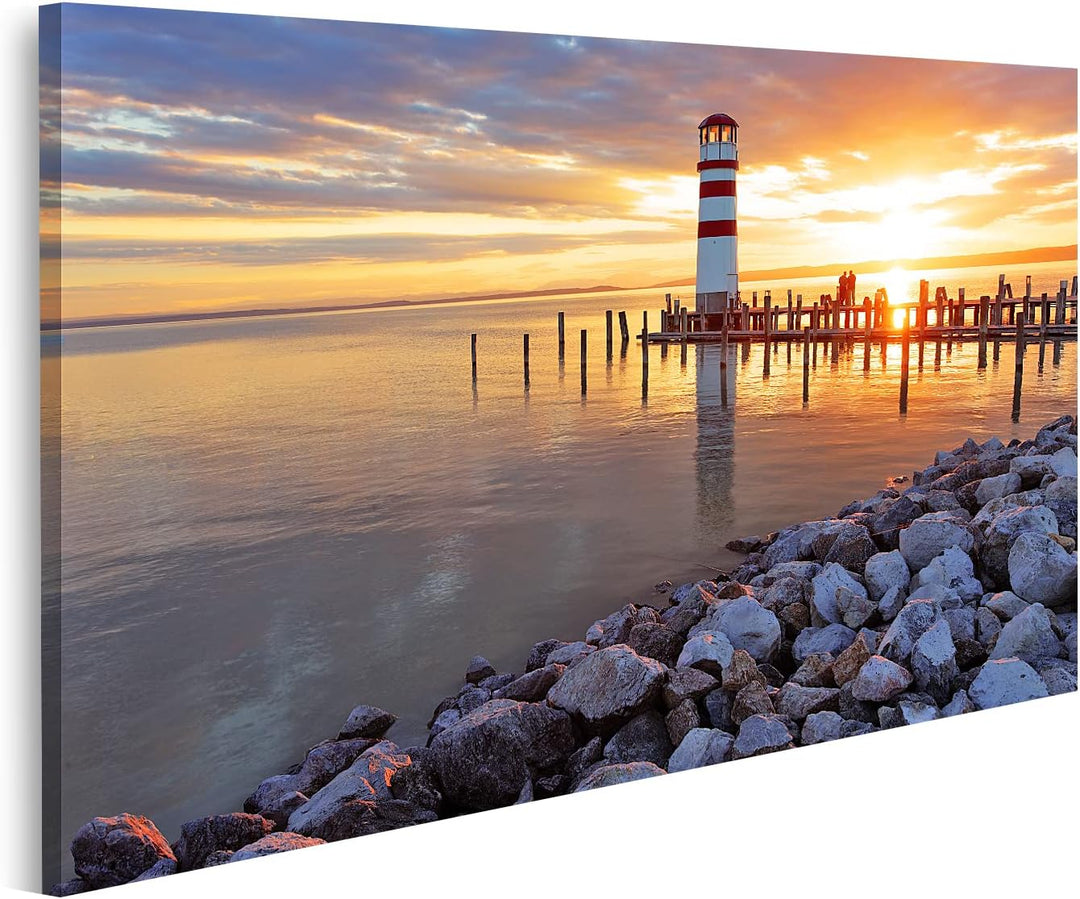 islandburner Bild auf Leinwand Ozean Sonnenuntergang Mit Leuchtturm Wandbild Poster Kunstdruck Bilde