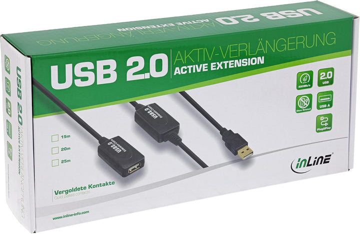 InLine 34612I USB 2.0 Aktiv-Verlängerung, mit Signalverstärkung "Repeater", Stecker A an Buchse A, 1