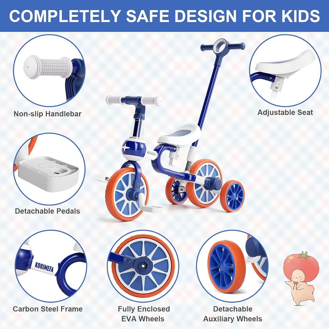 KORIMEFA 4 in 1 Laufräder Laufrad Kinderdreirad Dreirad Lauffahrrad Lauflernhilfe für Kinder ab 1 Ja