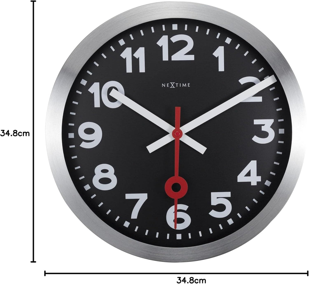 NeXtime Station Wanduhren, Metall und Kunststoff, Schwarz, Ø 35 cm Ø 35 cm Schwarz, Ø 35 cm Schwarz