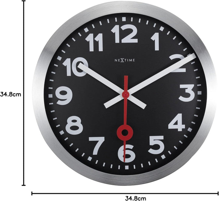 NeXtime Station Wanduhren, Metall und Kunststoff, Schwarz, Ø 35 cm Ø 35 cm Schwarz, Ø 35 cm Schwarz