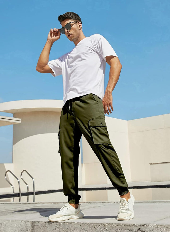 Elegancity Cargohose Herren Lang Casual Jogginghose Stretch Chino Hose Regular Fit Cargo Hose Elasti