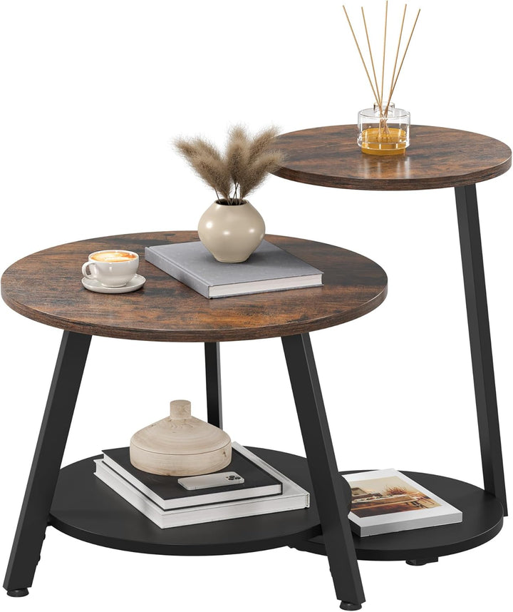 YITAHOME 2er Set Couchtisch Set Rund, Wohnzimmertisch mit Stauraum, Beistelltisch 2er Set Stapelbar