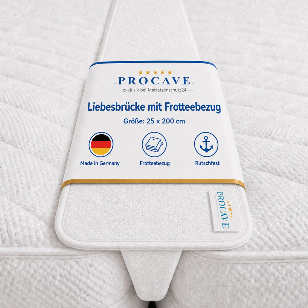 PROCAVE Liebesbrücke mit Frottee-Bezug 25 x 200 cm, ein Matratzen Ritzenfüller verbindet zwei Matrat