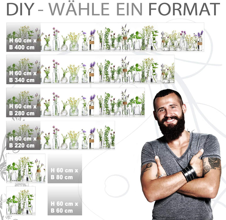StickerProfis Küchenrückwand selbstklebend Pro KRÄUTERGLÄSER 60 x 400cm DIY - Do It Yourself PVC Spr