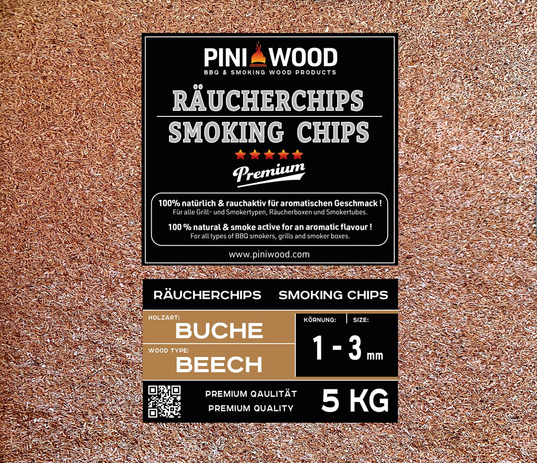 PINI 5 Kg Räucherchips Buche 1-3 mm Smoking Dust Räucherspäne 18 Liter