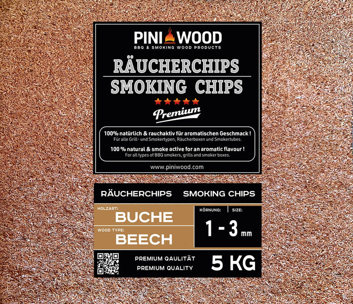 PINI 5 Kg Räucherchips Buche 1-3 mm Smoking Dust Räucherspäne 18 Liter