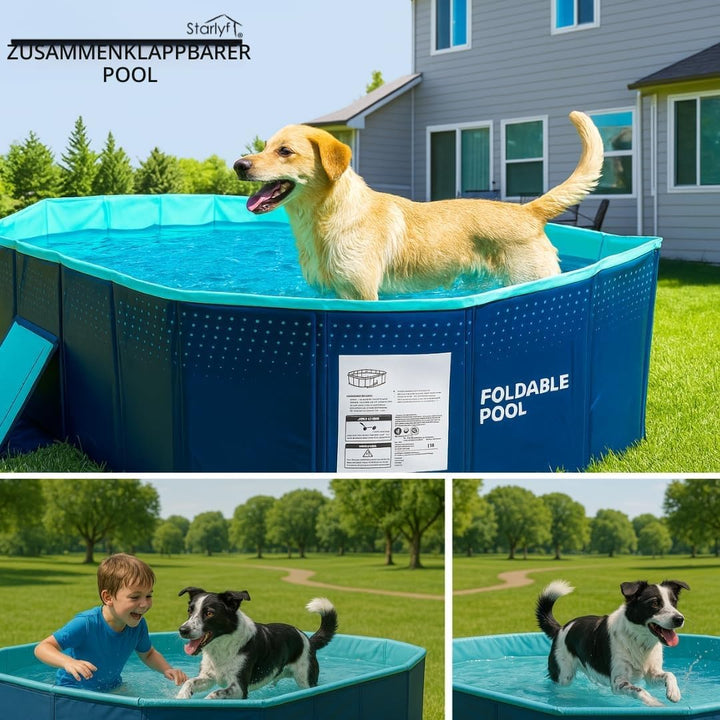 BEST DIRECT Faltbarer Pool, 166 x 107 x 45 cm, Kinderbecken, Tragbarer Hundepool, Faltbarer Pool, Ba